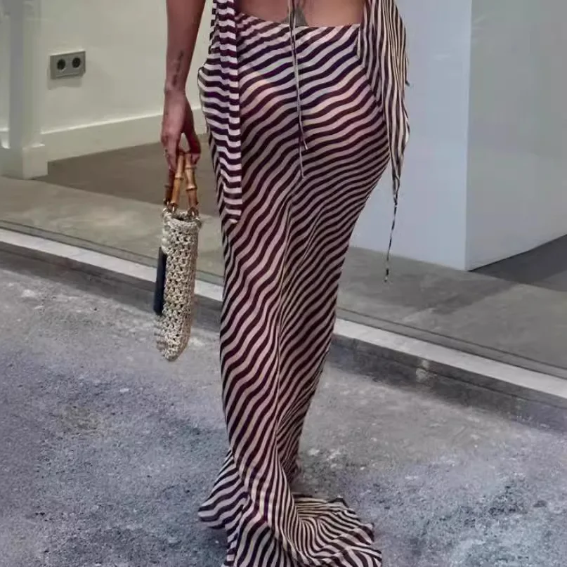 軽量ゼブラ柄テルネドレ レディースファッション 夏2024 ハイウエストニットスカート 薄手生地デザイン