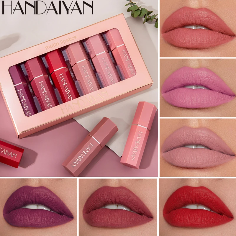 HANDAIYAN 6 Colors Lipstick Set Matte Lipstick Beauty Lip Gloss Balm 24 Hours Waterproof For Makeup Cosmetic 