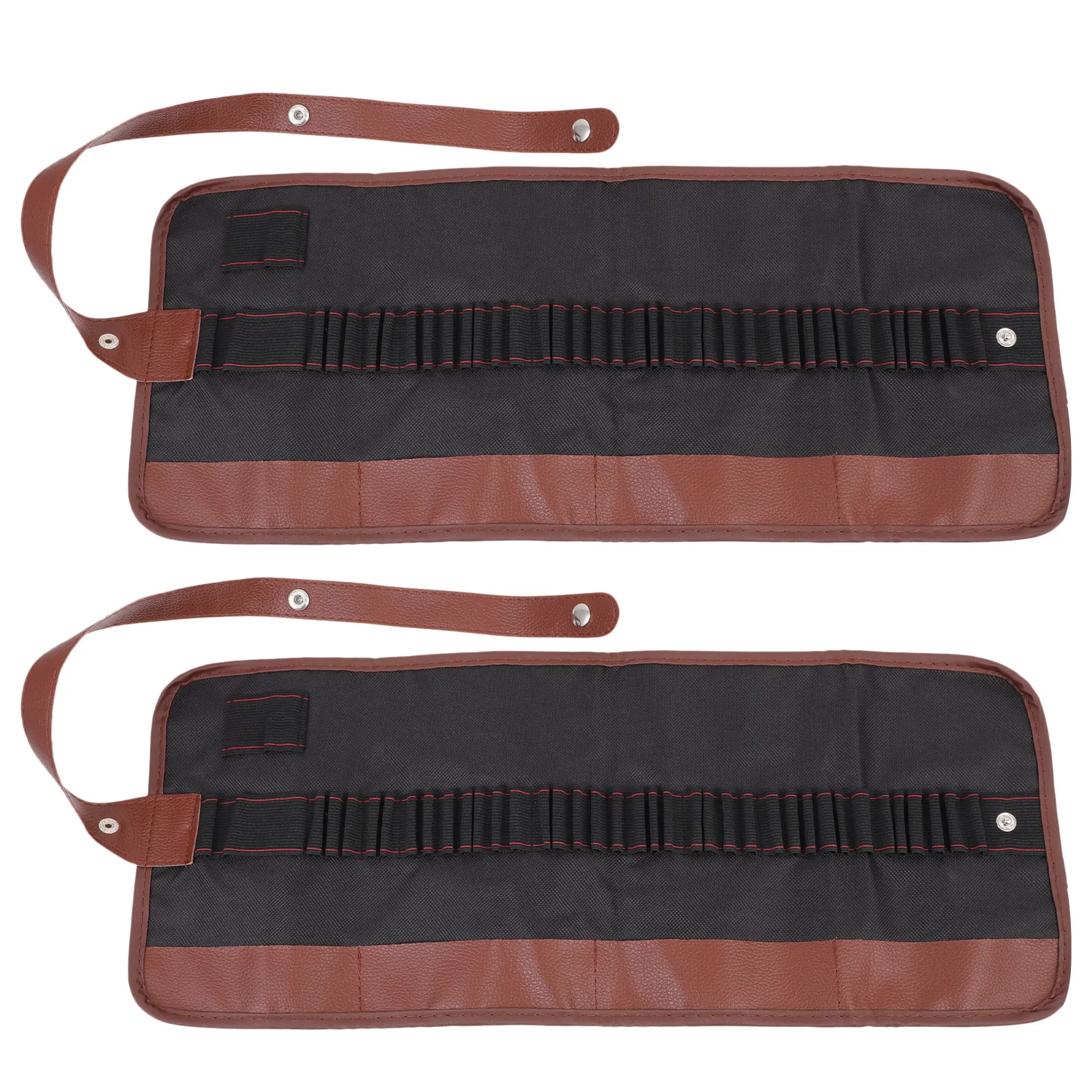 2 قطعة مقلمة من القماش باللون الأسود والبني مع مقصورات للممحاة ومبراة وحقيبة أقلام رسم فنية