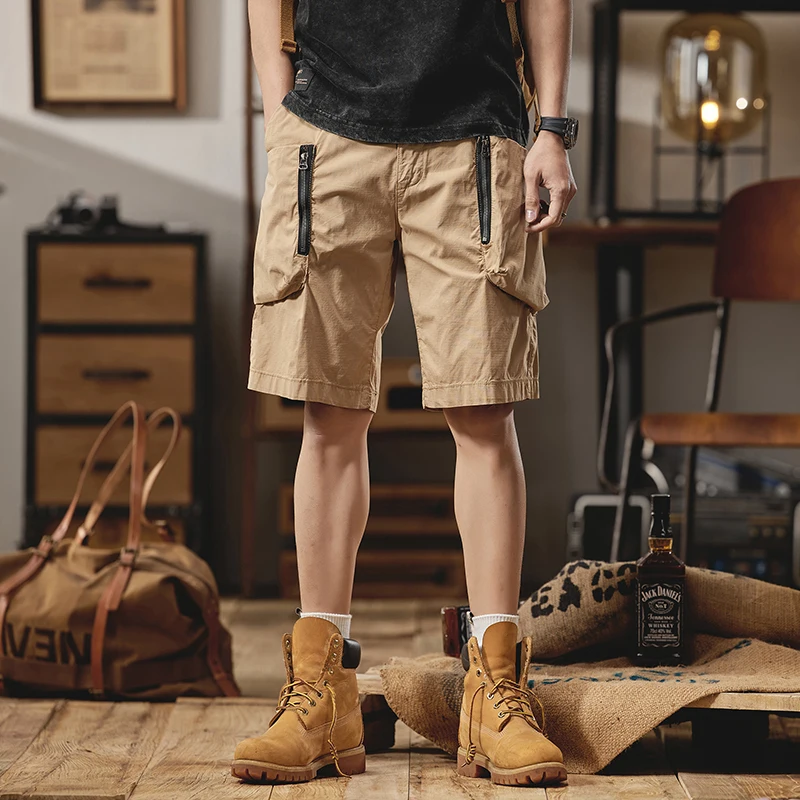 2024 summer fashion men's new American vintage cargo shorts loose plus-size casual quarter pants