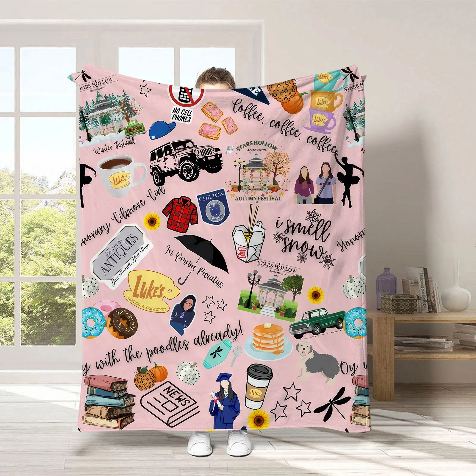 VIKAMA Coperta in flanella stampata semplice in stile americano, coperta per divano, coperta per pisolino, morbida e delicata sulla pelle, decorazione per la casa