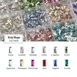 Strip 3X7MM Flatback Shiny Glass Crystal Nail Art Rhinestone Stone Diamond DIY Manicure Decoration Accessories 12Color