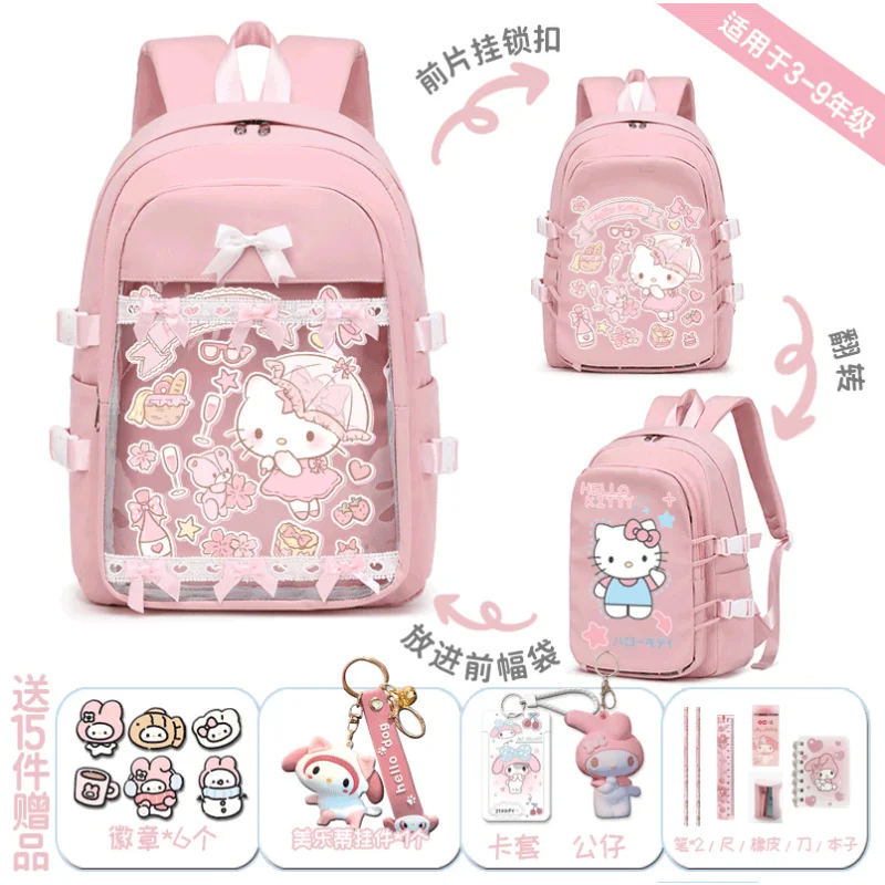 Sanrio bonito dos desenhos animados estudante Schoolbag, casual e leve, grande capacidade, mochila impermeável, novo clipe M estudante