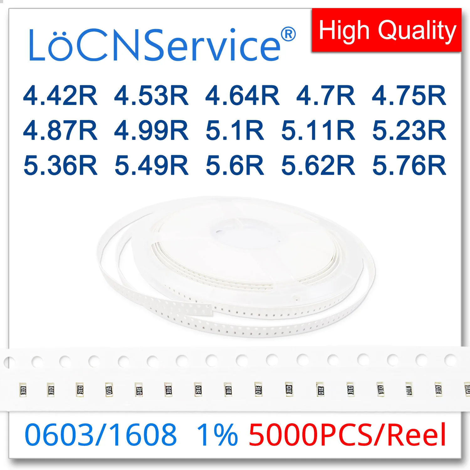 LoCNService 0603 1% 5000 قطعة 4.42R 4.53R 4.64R 4.7R 4.75R 4.87R 4.99R 5.1R 5.11R 5.23R 5.36R 5.49R 5.6R 5.62R 5.76R 1608 المقاوم