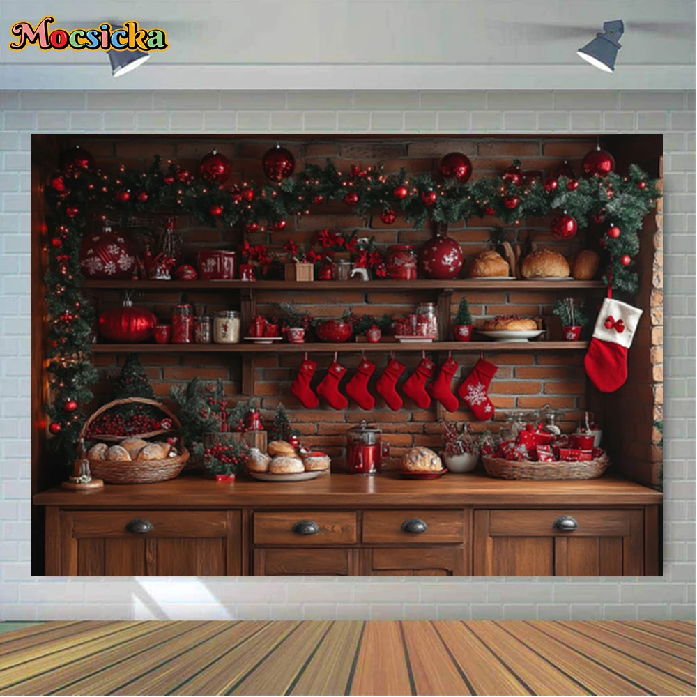 Mocsicka Winter Christmas Photography Backgrounds Christmas Kitchen Holiday Holiday Adult Family Photo Backdrops Studio Props