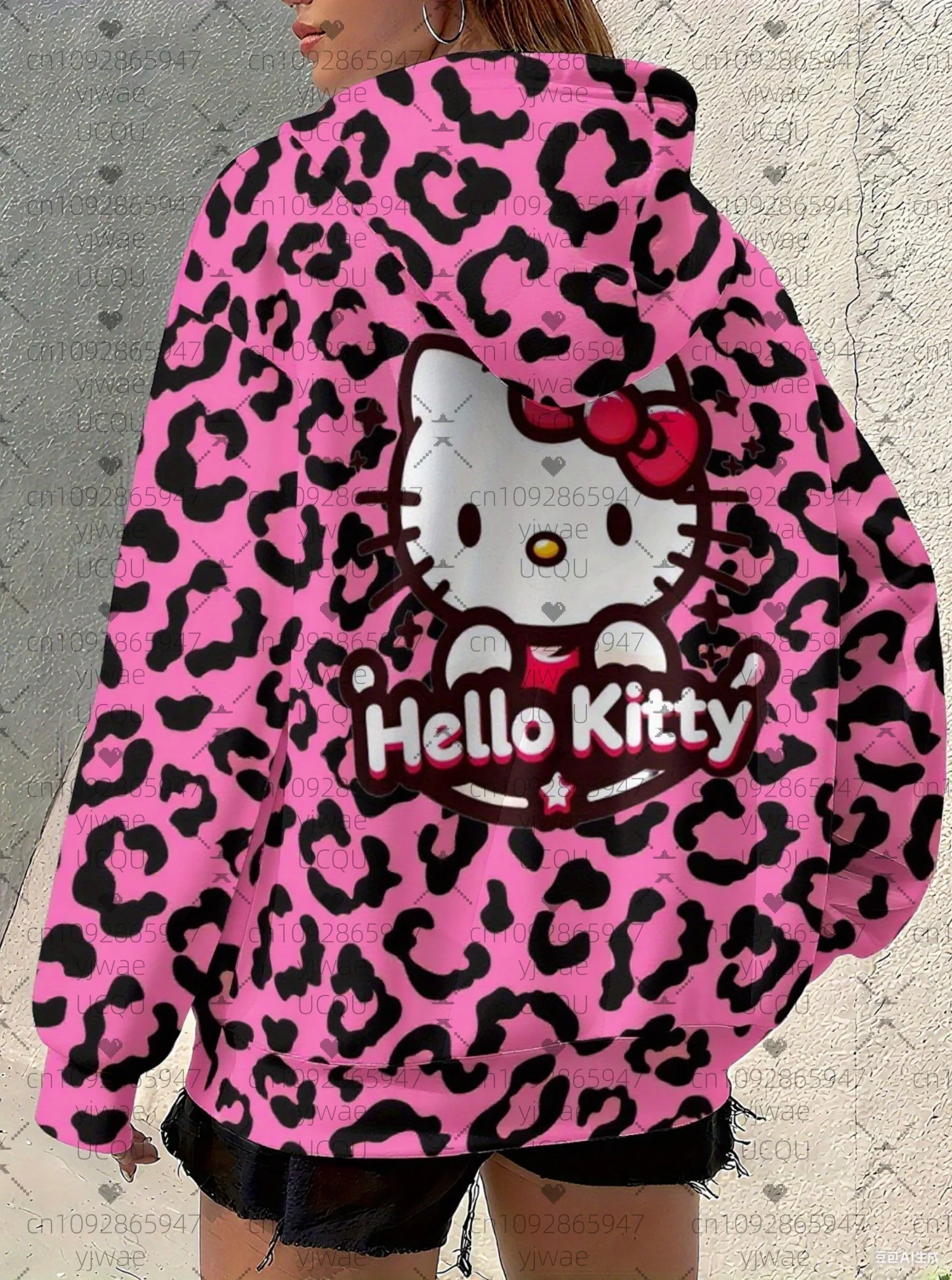 Damska bluza z kapturem 2025, luźna bluza z nadrukiem panterki i kotka, uniwersalna bluza na zewnątrz, topy dla dziewcząt i kobiet, odzież damska.