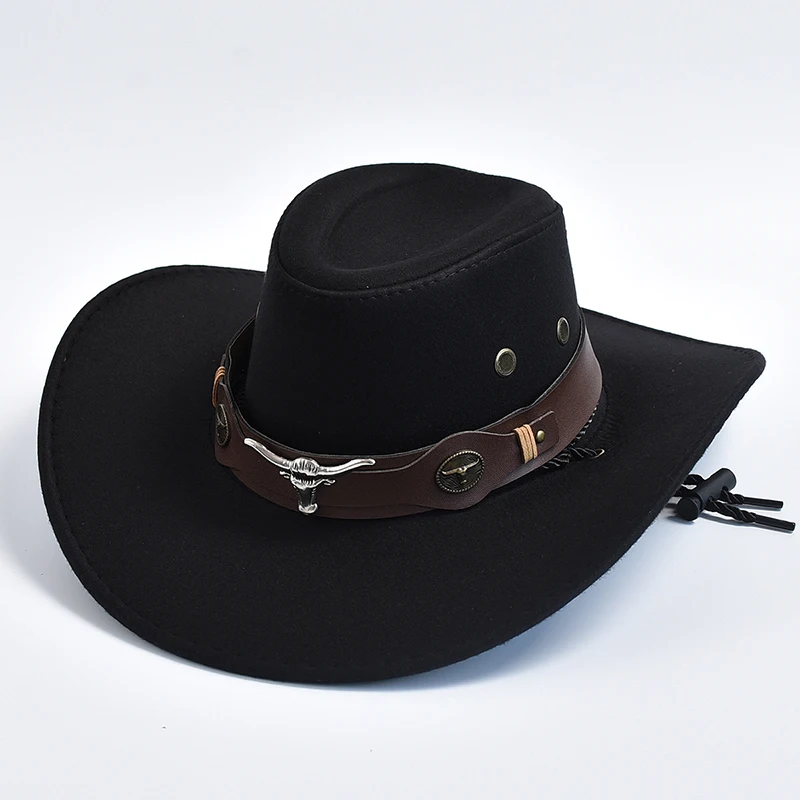 Chapeaux de cowboy western en daim Élpour hommes, chapeau de cow-girl jazz pour gentleman, bord incurvé, chapeau de fête et de voyage