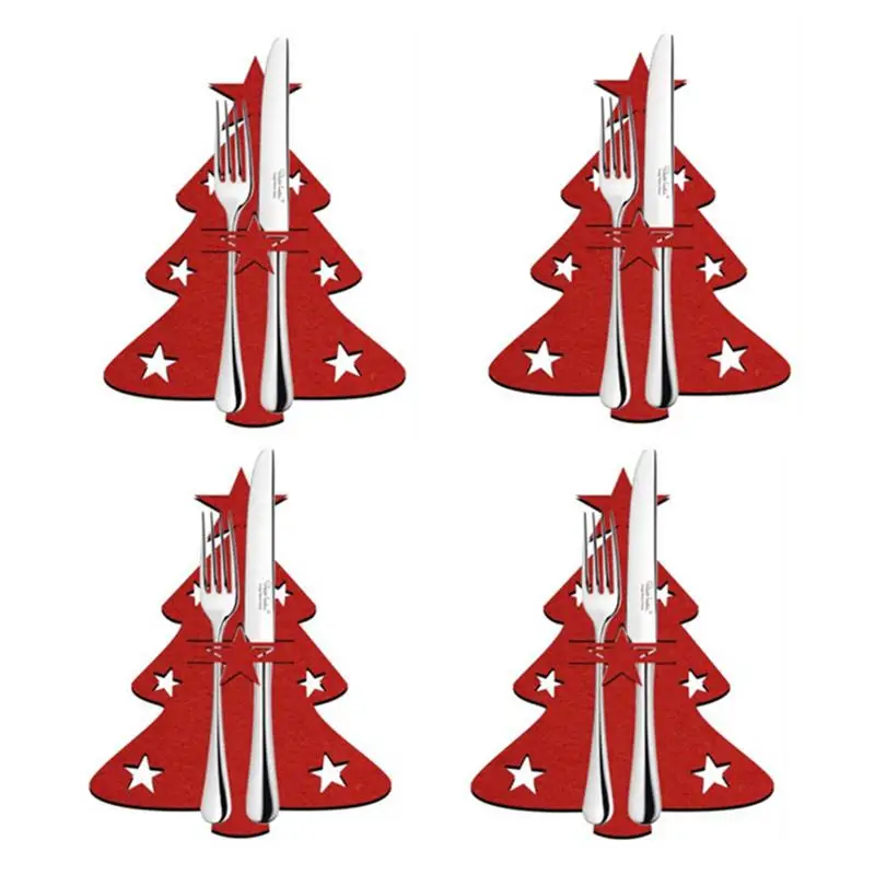 2023 Christmas Decorations Santa Kitchen Tableware Holder Bag 4pcs Xmas Tree Cutlery Pockets New Year Christmas Decor For Home