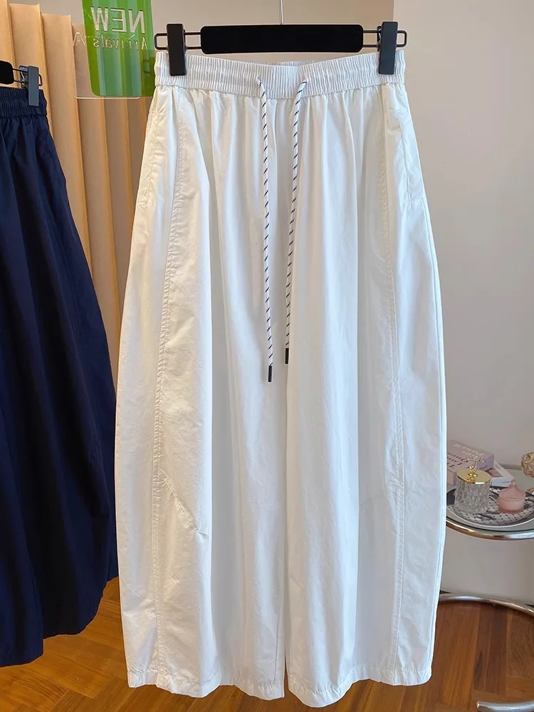 Ele White Casual Pants Women's Summer New Loose Thin Banana Pants Wide Leg Pants Knife  Pants Versatile High Waist St...