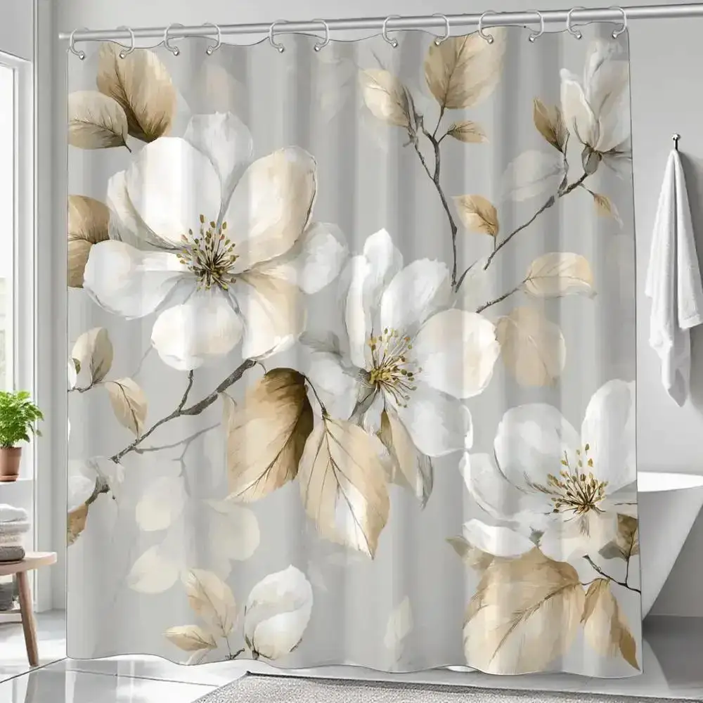 

Белоснежная занавеска для душа с цветочным акварельным рисунком, полиэфирная ткань, можно стирать в машине, подходит для декора ванной комнаты.