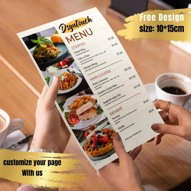 

DsgnTouch 200 PCS Menu for Restaurants Customized Leaflets 300g Art Paper Glossy Card Editable and Printable Price List for Food