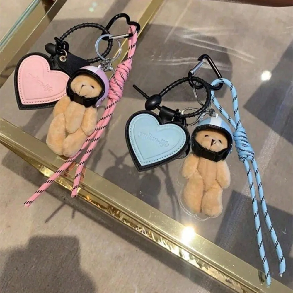 Pink Heart Shaped Leather Bag Keychain Handmade Mini Bear Handbag Decoration Woven Rope Exquisite Bag Charm for Bag Accessories