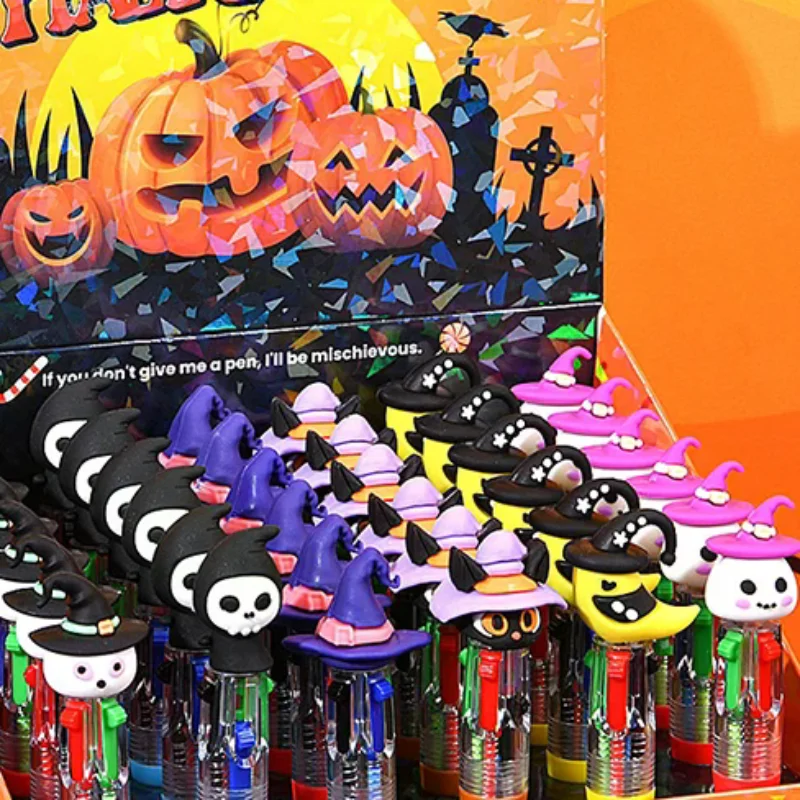 

Halloween Mini Four-Color Ballpoint Pen Cute Cartoon 4 Color Retractable Rollerball Pen Student School Gift Stationery