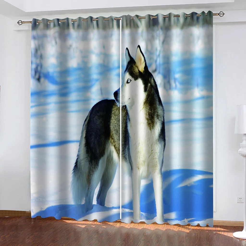 HUANZHUANG Luxury Curtains For Living Room Winter Snowy Elk Tasteful Modern Fashion 2 Pieces Winodw Curtain For Bedroom