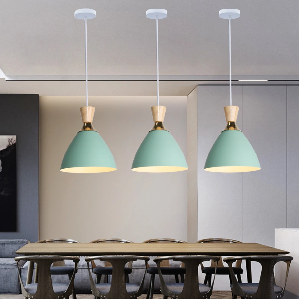 Imagem -05 - Nordic Aluminum Pendant Lights Modern Wood Hanging Lâmpadas Cozinha e Sala de Estar Luminárias Led Loft Suspensão Luminária E27