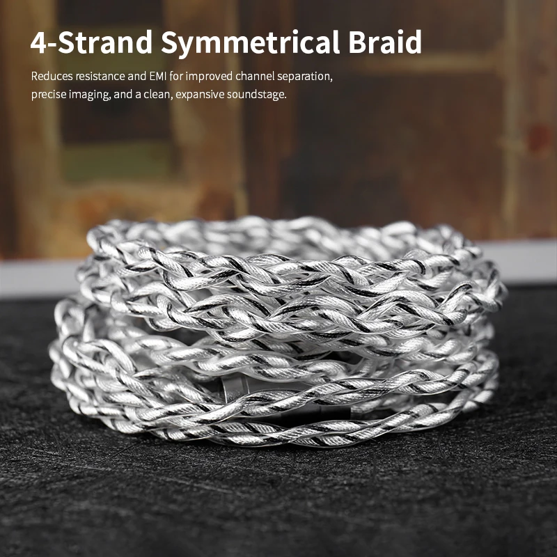 KBEAR Lattice Earphone Upgrade Cable 4-strands OCC & Pure Silver Hybrid Braided 4.4mm for Tourbillon-Pro KB02 MK3 CCZ