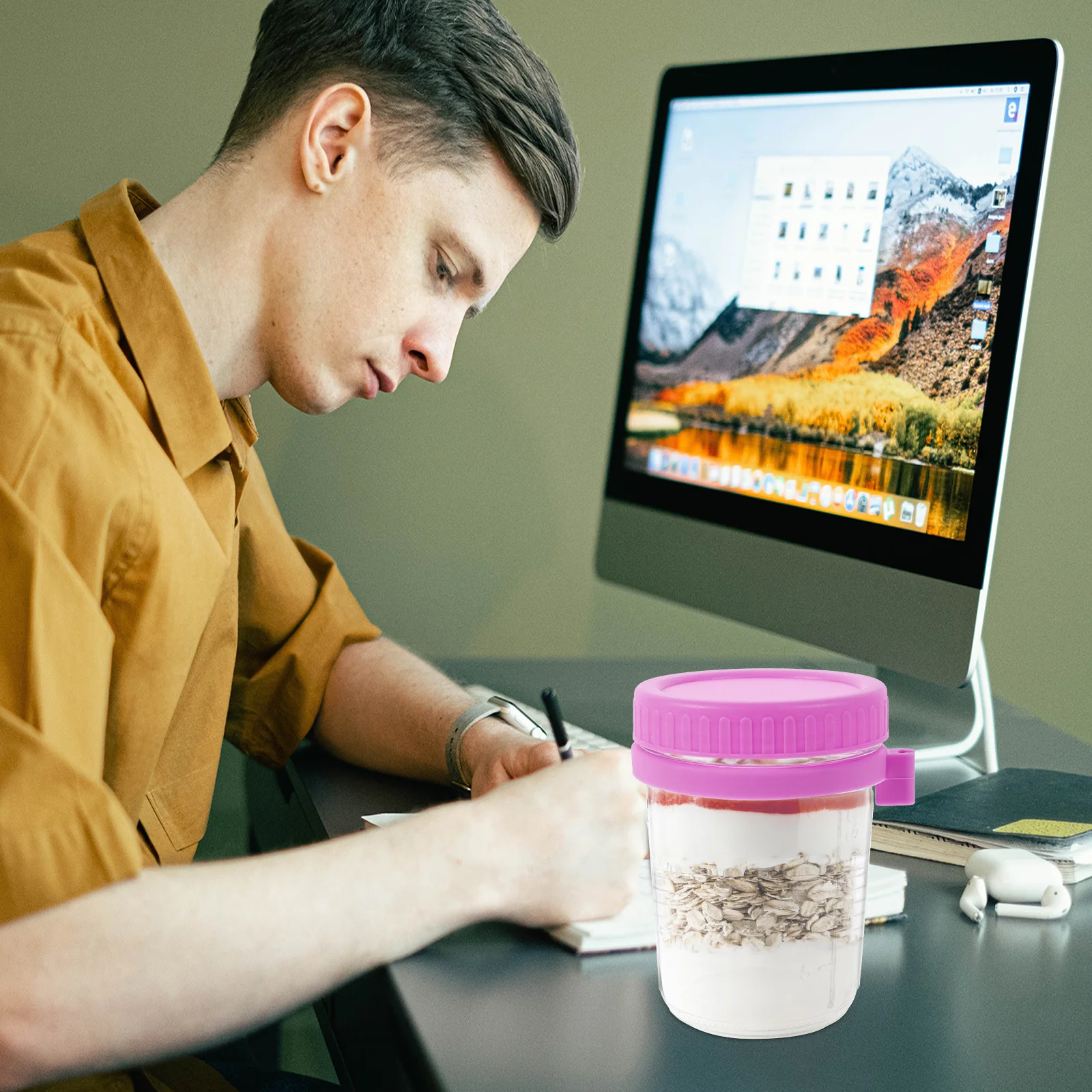 

Breakfast Jars Cups for Overnight Oats Container with Lids Containers Spoon Oatmeal