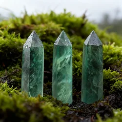 Green Fluorite Crystal Wand Moss Green Unique Misty Vertical Niche Art Decor