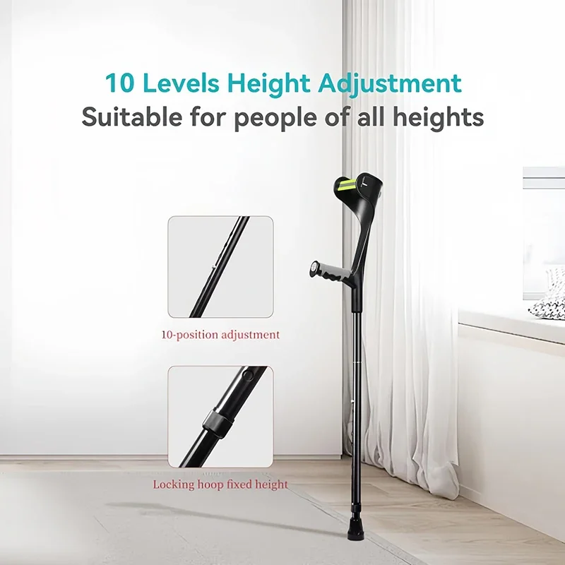 Folding Elbow Crutches Aluminum Alloy Light Adjustable Forearm Crutch Anti-Drop Cuff Walking Aid for Fracture Adults Seniors