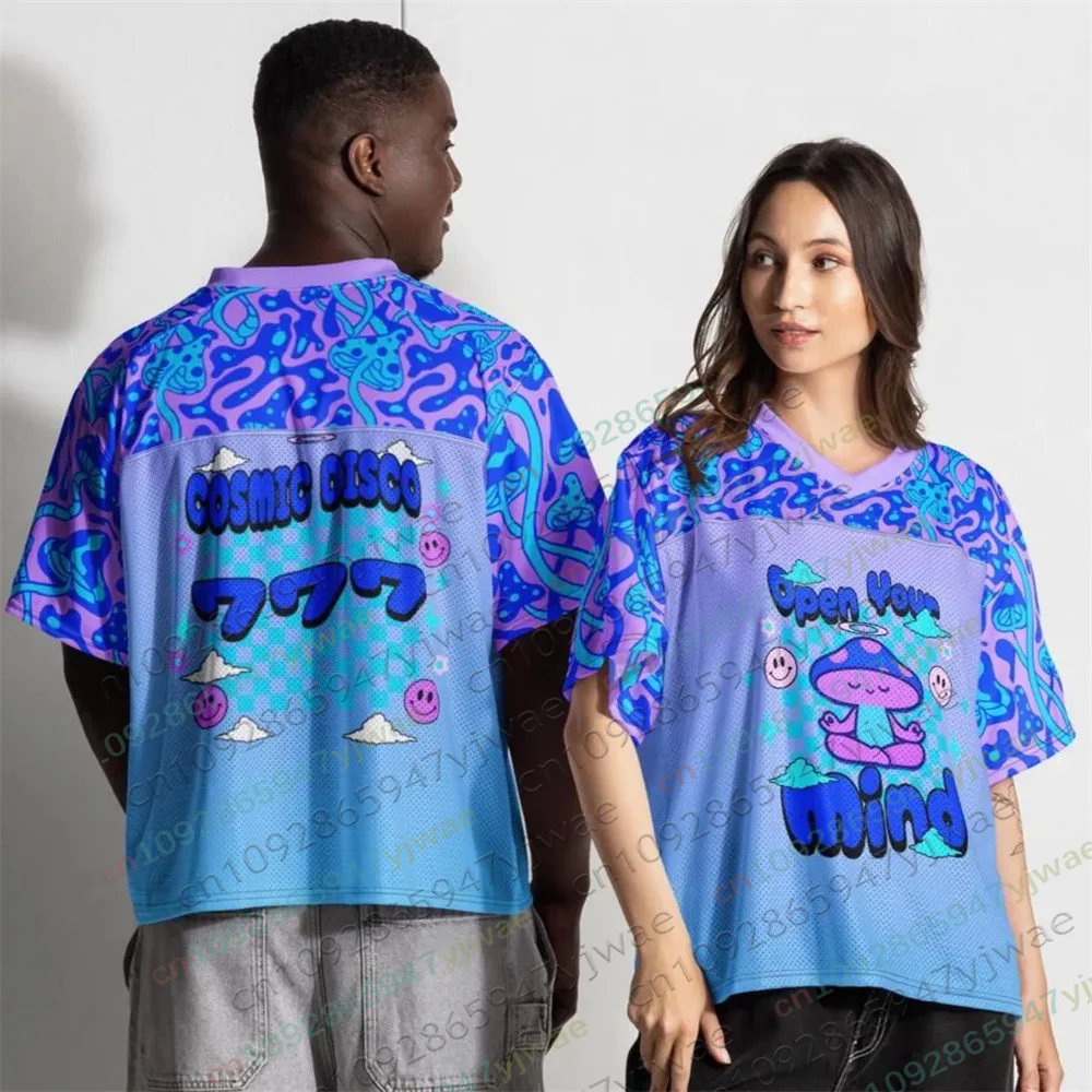 Mushroom Jersey Cosmic Disco Short Sleeve Psychedelic Festival Outfit Trippy Y2K Clubwear Top Summer Women's T-shirts