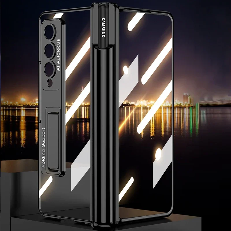 Magnetic Hinge Protection Pen Holder Transparent Shockproof Case for Samsung Galaxy Z Fold 4 Fold4 Cover with Screen Protector