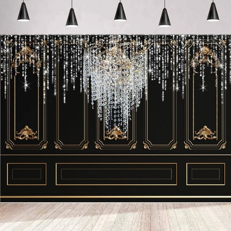 Photography Backdrop Glitter Sliver Crystal Chandelier European Style Retro Black Wall Background Wall Poster Banner