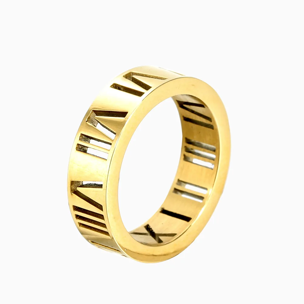 

Megin D Stainless Steel Titanium Hollow Roman Number Crystal Simple Ins Hip Hop Rings for Men Women Couple Friends Gift Jewelry