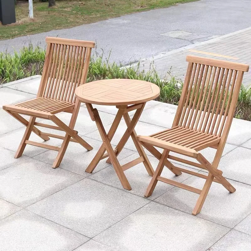 

Professional Manufacturer's Modern Design Outdoor Teak Wood Folding Tables Chair Set for Patio Courtyards Villas Living Room