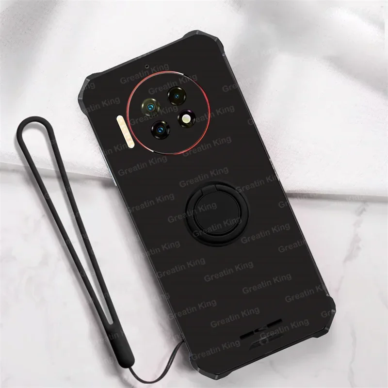 For Oukitel WP19 Pro Case Soft TPU Black Metal Magnetic Phone Holder Protective Cover Wrist Straps Silicone Lanyard Short Rope