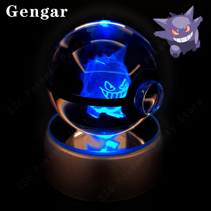 Pokemon Kristallen Bol 3D Pikachu Mewtwo Gengar Pokébal 3D Nachtlampje Glazen Beeldje Pokemon Kristallen Bol Kinderverjaardagscadeau - afbeelding 1