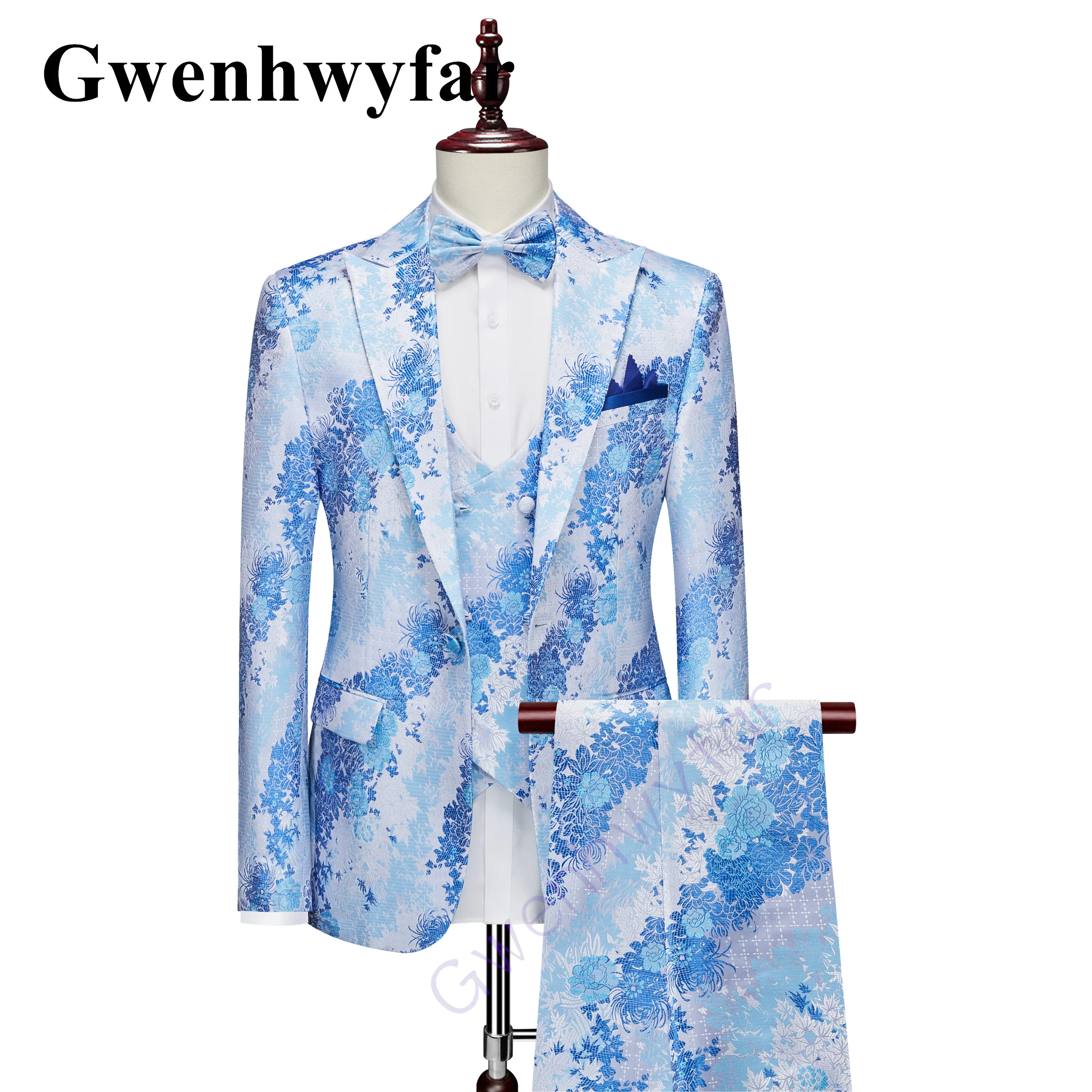 

Gwenhwyfar New Product Express Men's Suit British Casual 3-Pieces High-quality Jacquard Fabric Groom Wedding Dress Tuxedo Homme