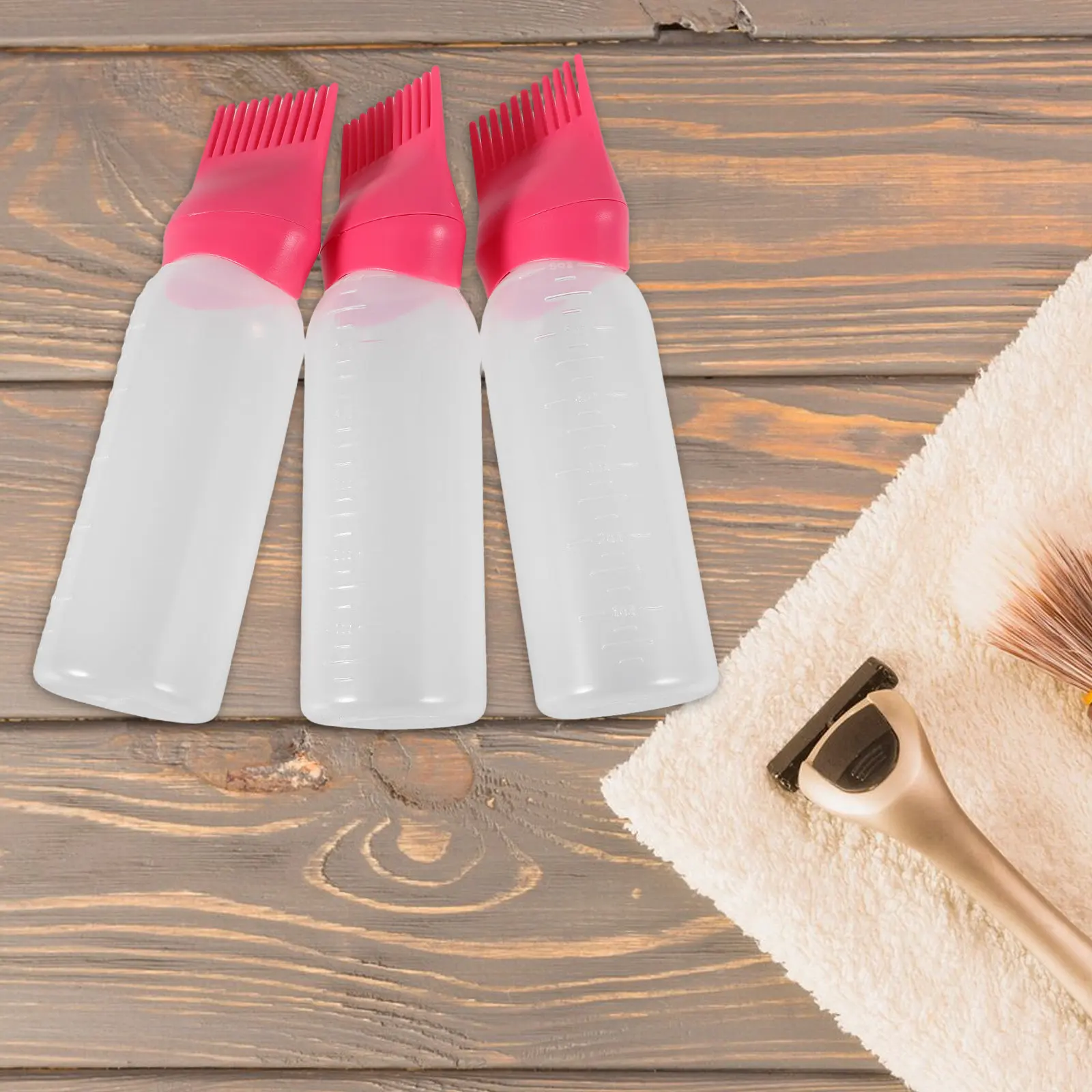 3Pcs Hair Dye Bottle Applicator with Comb Cap for Uniform Coloring Root Touch Up Perm Mix Oil Distribution Salon Grade Tool