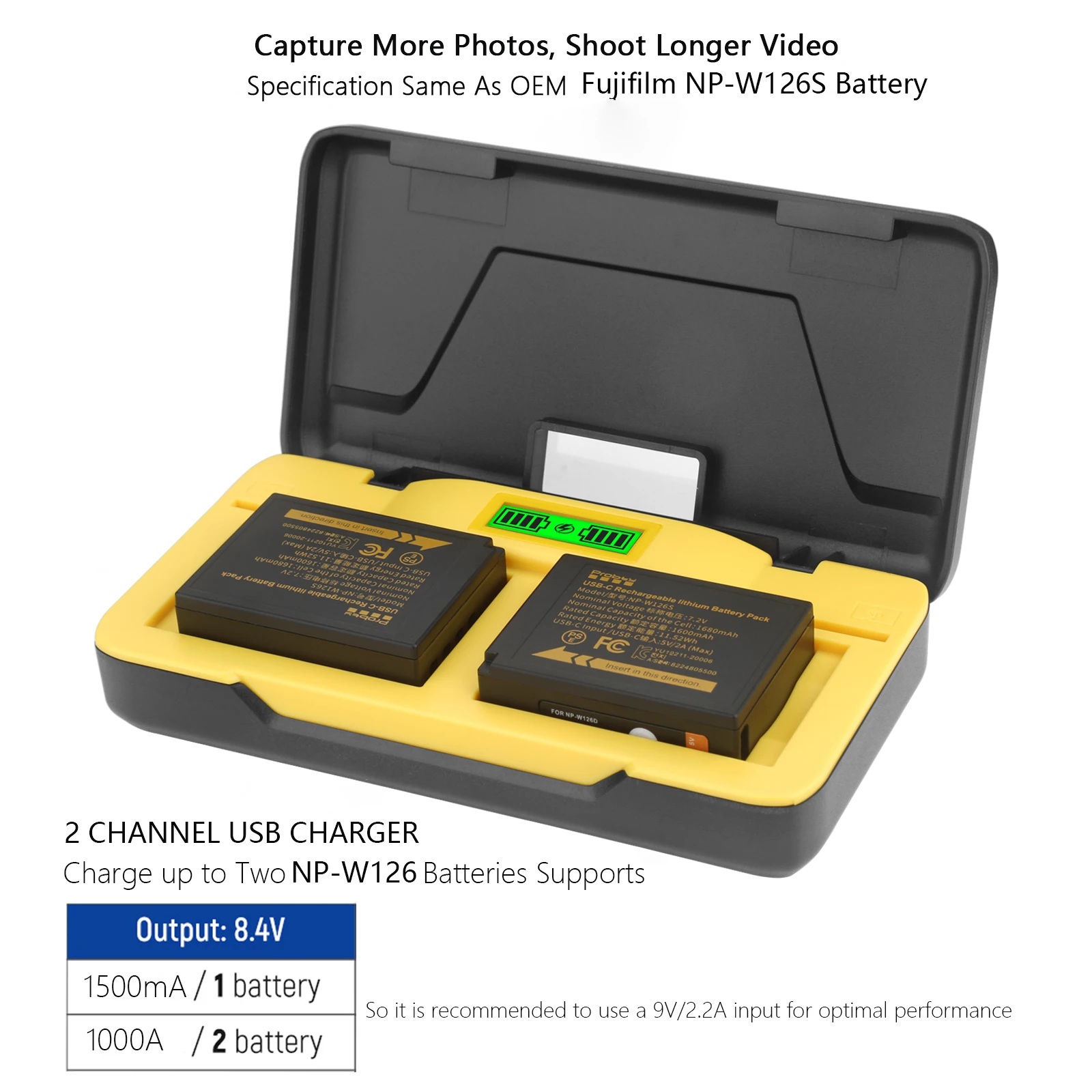 Probty NP-W126 NP-W126S バッテリーと 20W 急速充電器、SD カードスロット付き Fuji HS30EXR HS33EXR X PRO1 X-Pro1 XPro1 X-T1 XT1 用