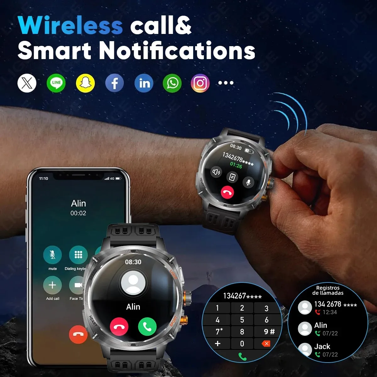 LIGE LED Smart Watch Schermo da 1.75 pollici Chiamata Bluetooth Uomo 800mAh Batteria Impermeabile Sport all'aria aperta Nuovo Smartwatch per Android IOS