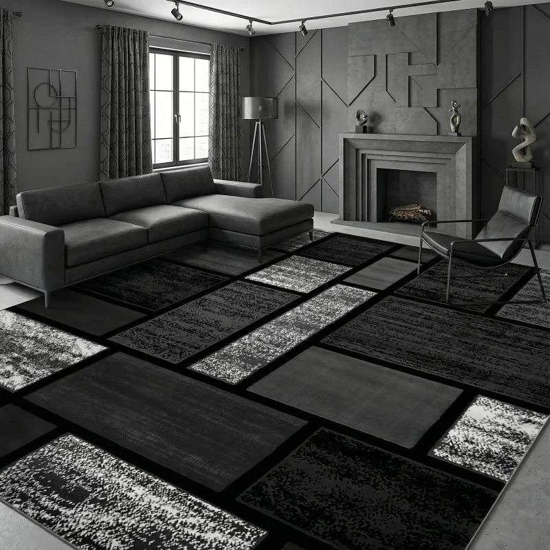 VIKAMA Minimalist Square Interlocking Rug: Stain-Resistant and Washable Living Room Sofa Mat, Bedroom Bedside Rug, Home Decor