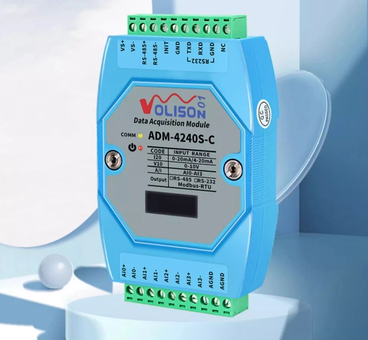 Módulo analógico da aquisição do sinal, 4 canais, 4 canais, 0-10V, 0-20mA a 485 Modbus, ADM-4240S-C