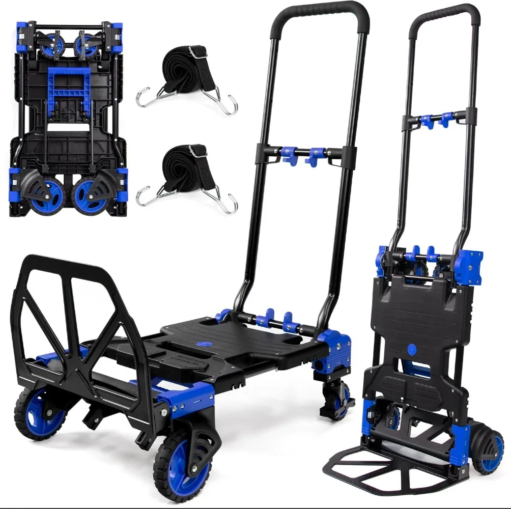 

2-1 Folding Hand Truck Dolly,330LBS Capacity ,with Retractable Handle and 4 Rubber Wheels,for Luggage/Travel/Office/Moving