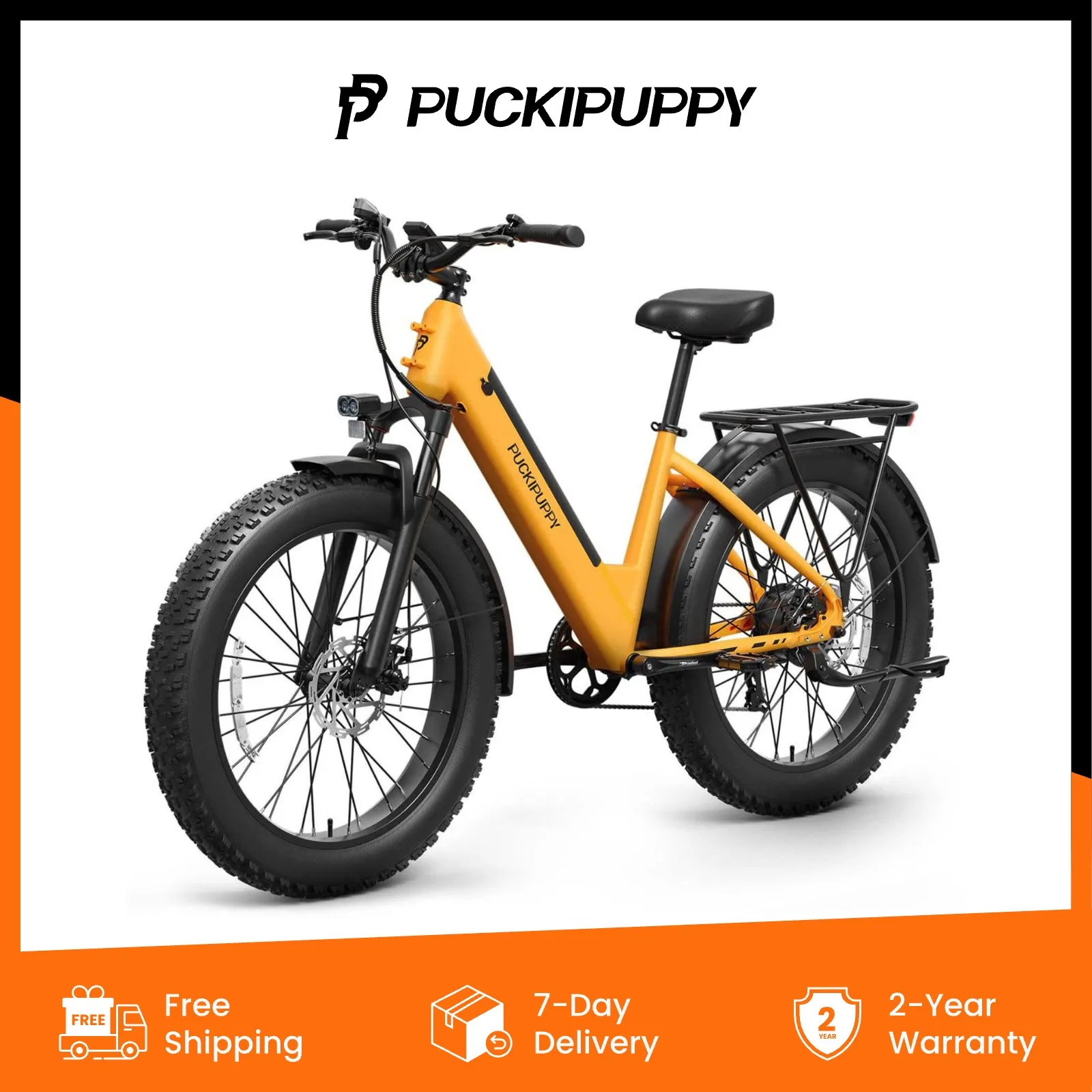

PUCKIPUPPY Электрический велосипед для взрослых, 960 Вт, пик, 48 В, 15 Ач, аккумулятор, вездеход, 26 дюймов, передняя подвеска с толстыми шинами, электронный велосипед