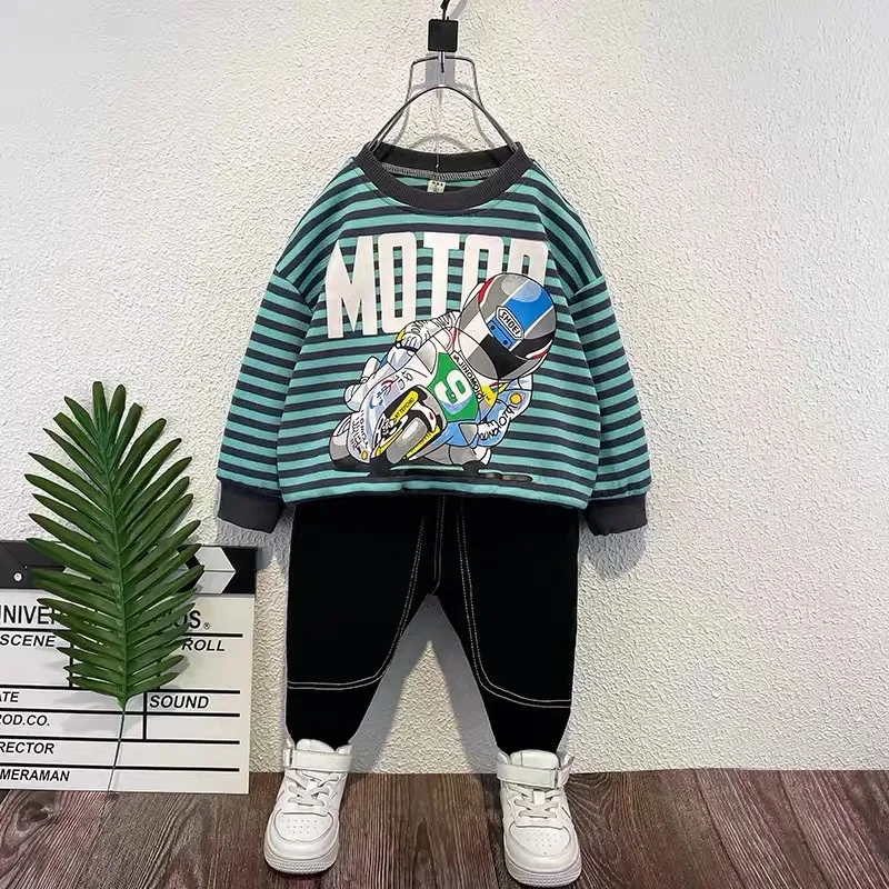 

Spring Autumn boys sweatshirts set kids clothes baby outfits + pants 2 pcs fashion hoodies 2T to 12 Yrs