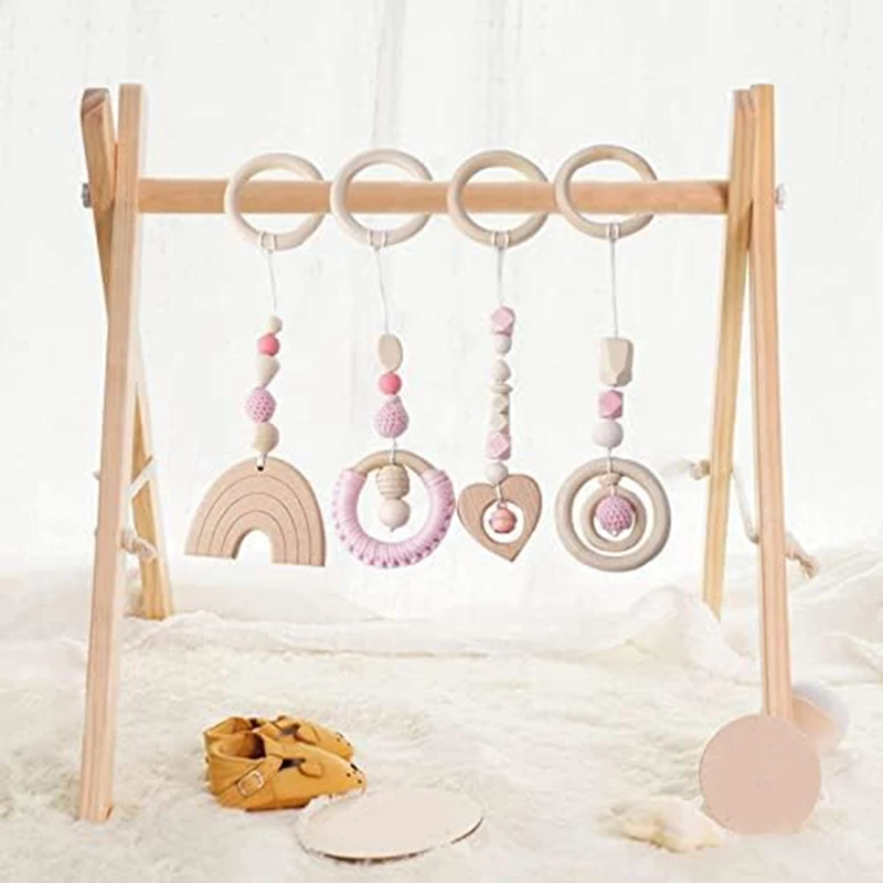 Pendant Toy Set Kit Play Activity Gym Wooden Nursing Pendant, Gym Teether Rattles Toy Sensory