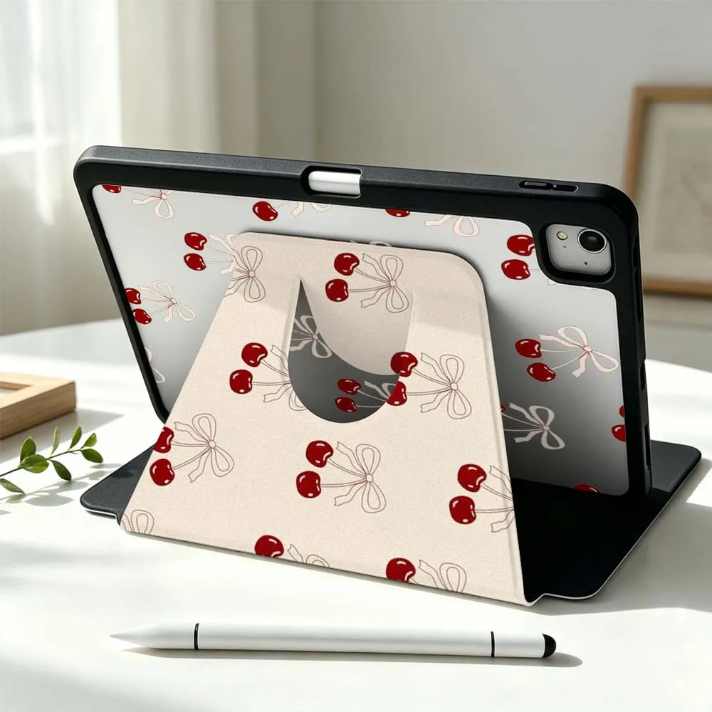 Luxury Cherry For Samsung Galaxy Tab S11 S10 S9 S8 A11 FE Plus Ultra 360° Rotation Stylus Storage Tablet Case