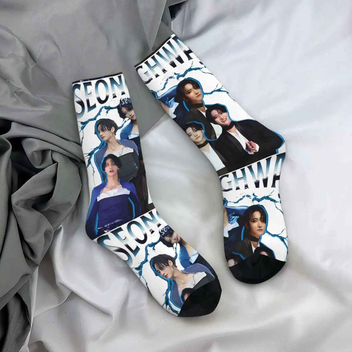 Crazy compression Seonghwa 90S Sock for Men Harajuku ATEEZ Seamless Pattern Crew Sock Novelty