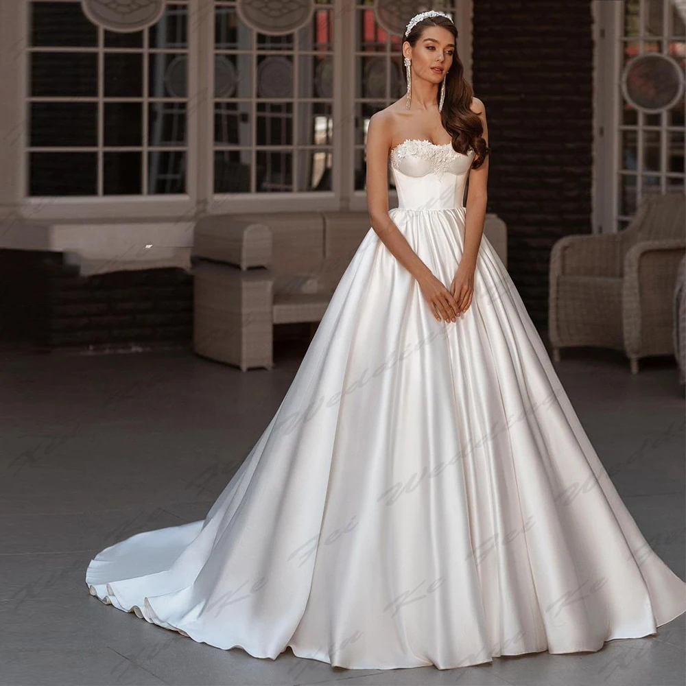 2024 Elegant Women's Satin Bridal Gowns A-Line Princess Sexy Off the Shoulder Sleeveless Wedding Dresses Vestidos Plus Size Robe