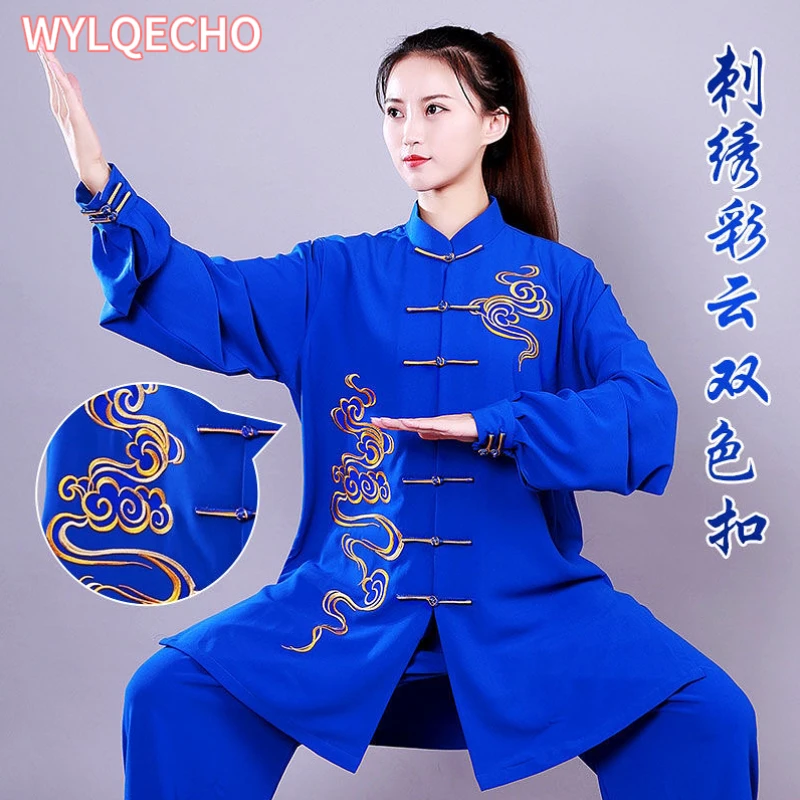 2024 chinese tai chi uniform clouds embroidery wushu taiji morning exercise team tai chi stage performance set