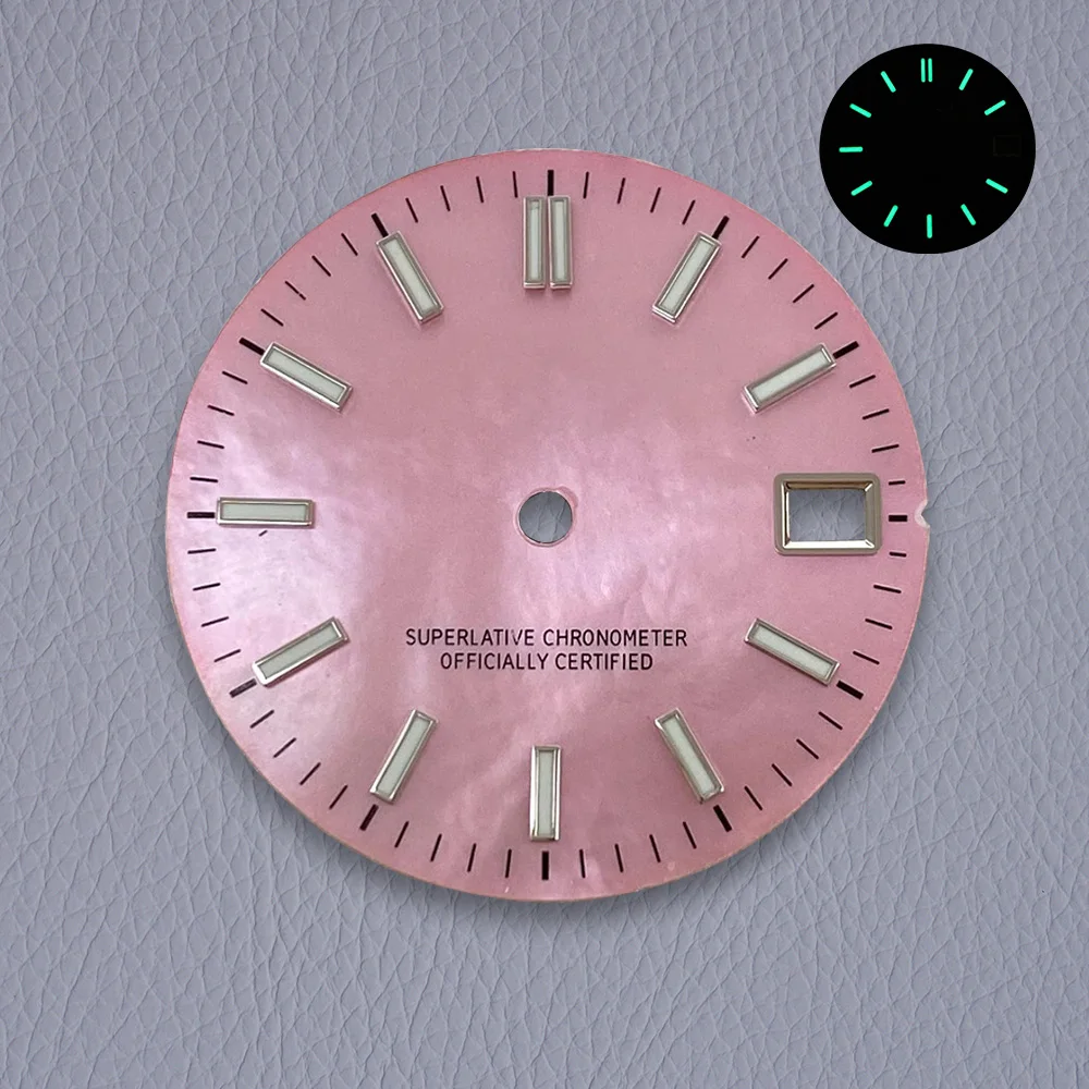 Alta qualidade 28.5mm s logotipo fritillaria dial adequado para movimento nh35/nh36 verde luminoso relógio modificação acessórios