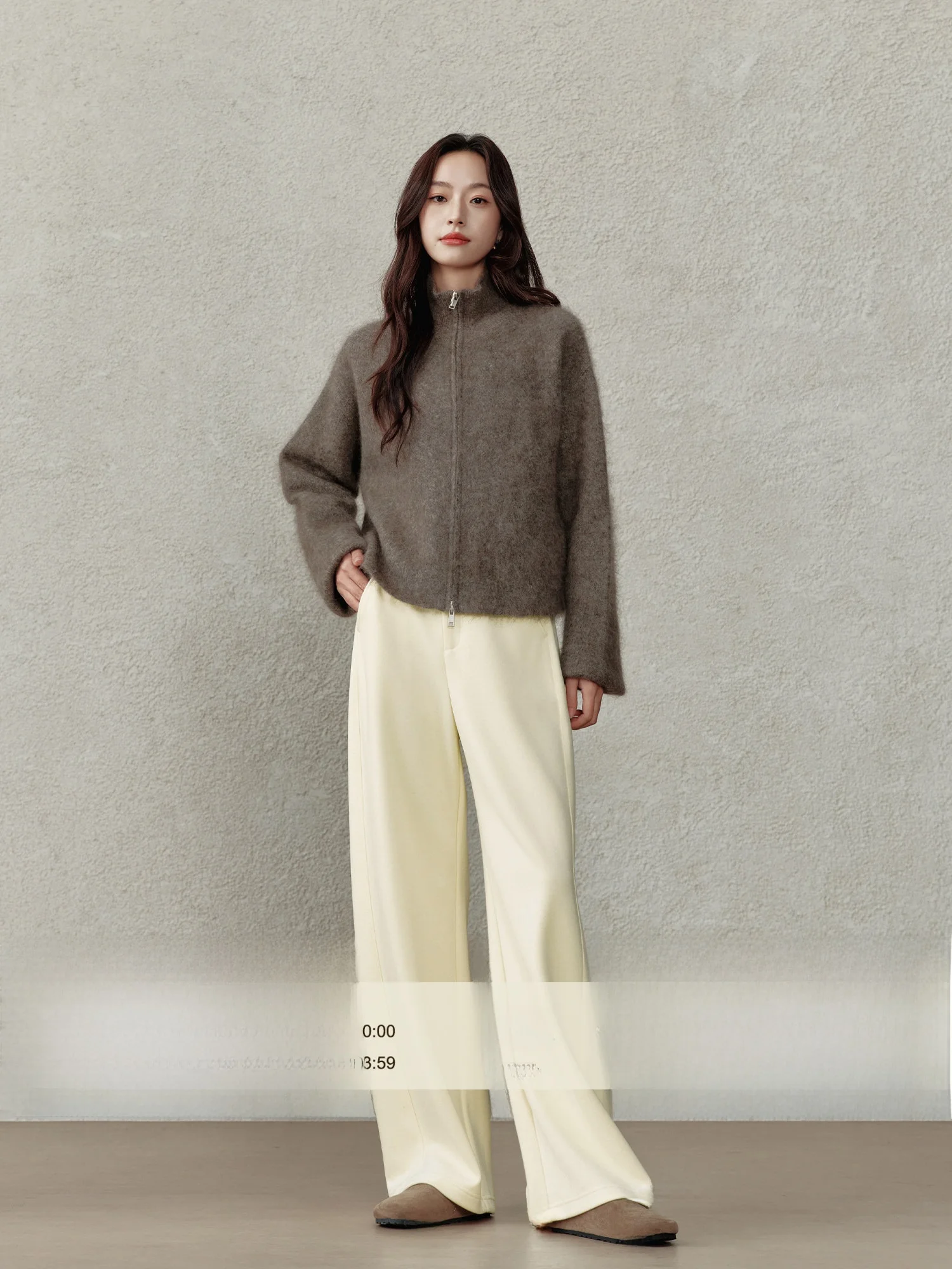 

Autumn Winter Women's Khaki Wide Leg Straight Cut Casual Pants Acetate Wool Trousers for Pear aped Body Simple Sle ...
