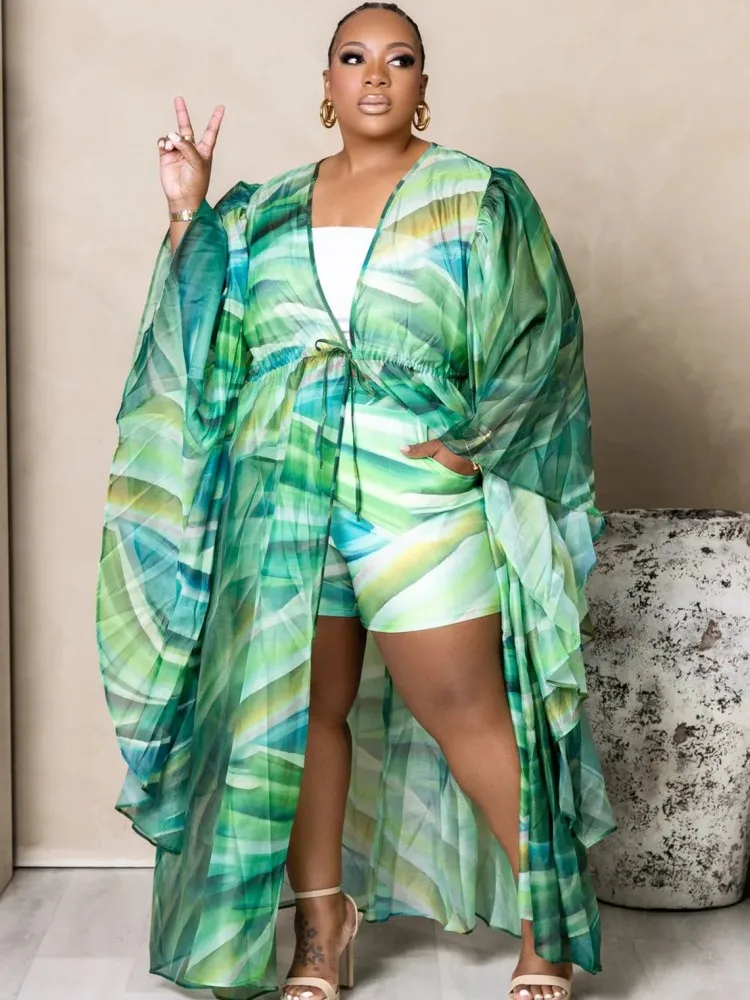 4XL 5XL Plus Size Sets Women Clothes Fashion Print Top And Wide Leg Shorts Suit Summer Autumn New Oversize Casual Outfits 2024