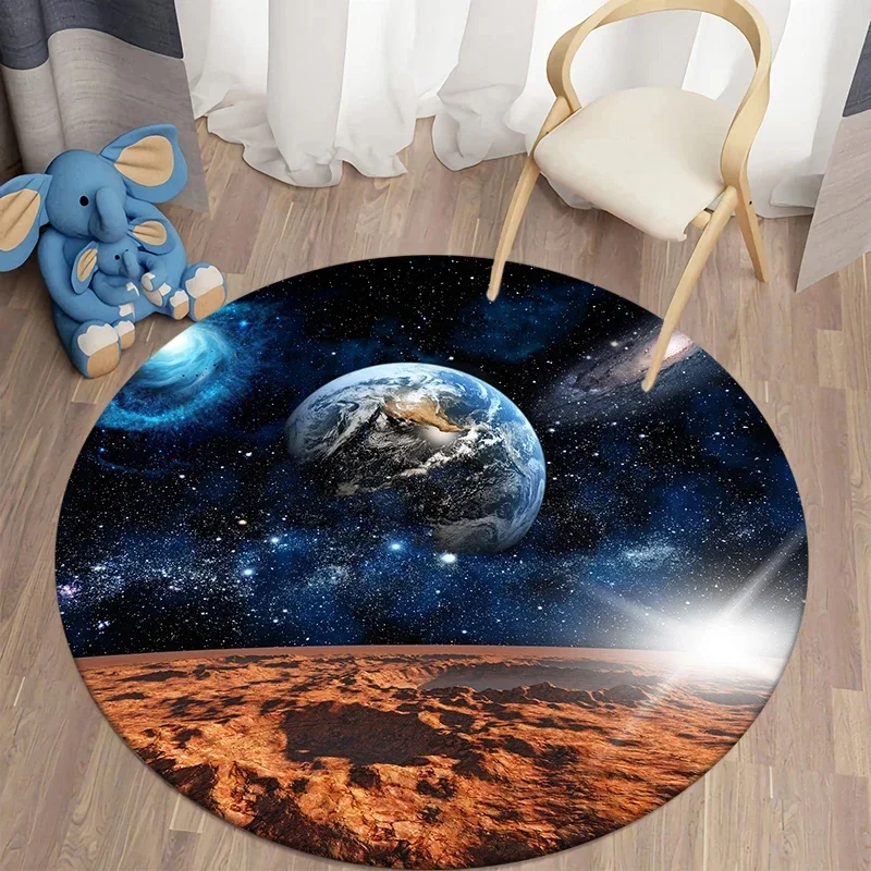 Galaxy Round Rug Universe Space Nebula Star Starry Carpet Circle Floor Mat for Bedroom Playroom Children's Room Non Slip Doormat
