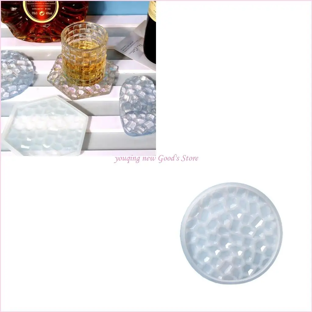 

57QA 1/6 шт., круглая форма для подставок из смолы, ромбовидный узор, нижняя силиконовая форма, эпоксидная смола