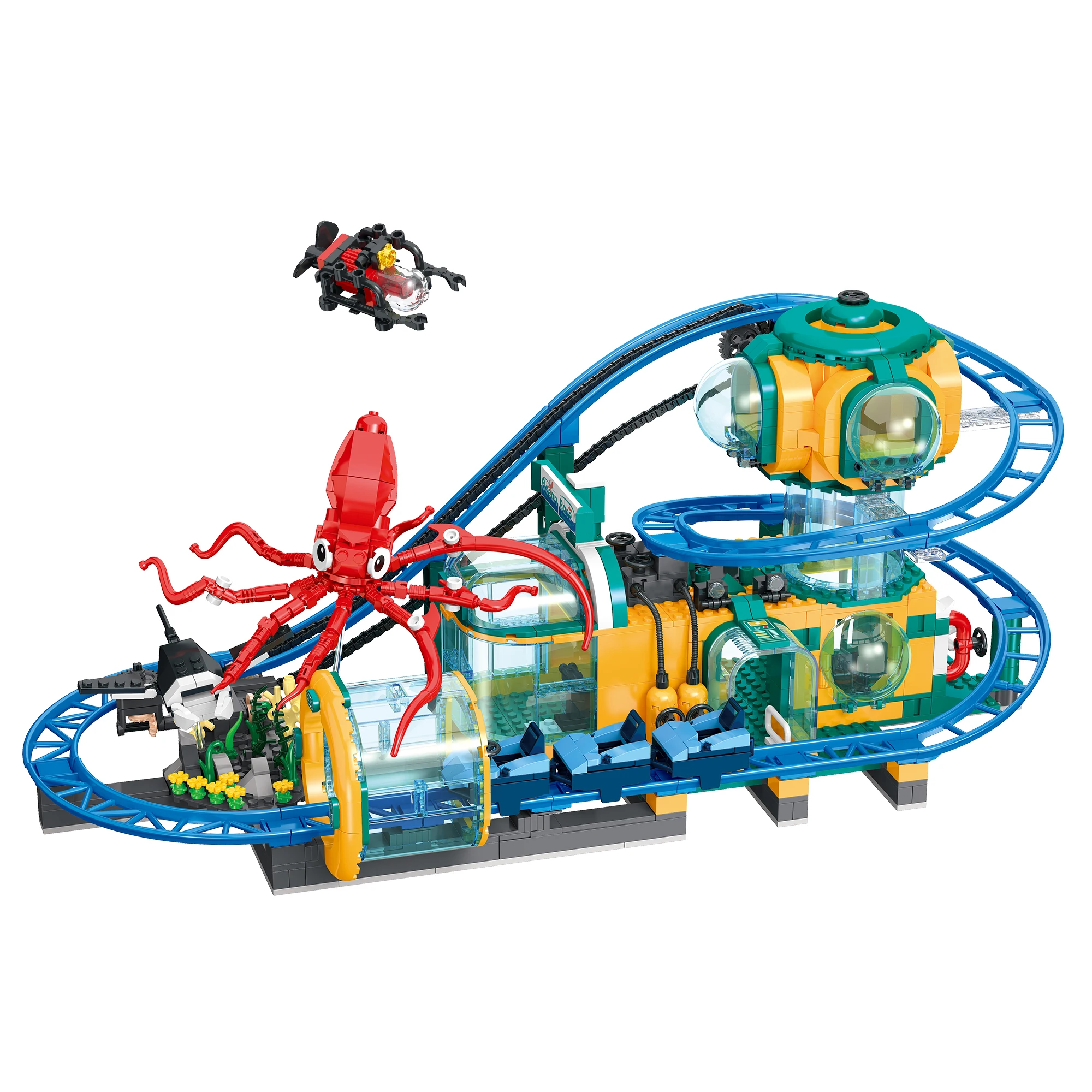 

1080PCS Electric Ocean Base Roller Coaster Building Blocks Set, Desktop Ornament, Educational Assembly Toy, Birthday Gift